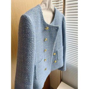 Elegant Blue Tweed Jacket | Blazer | Short | Coat | White | Black | Retro Fashio